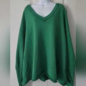 Free People We The Free Green Camden V-Nexk Women's Viral Sweater NWT